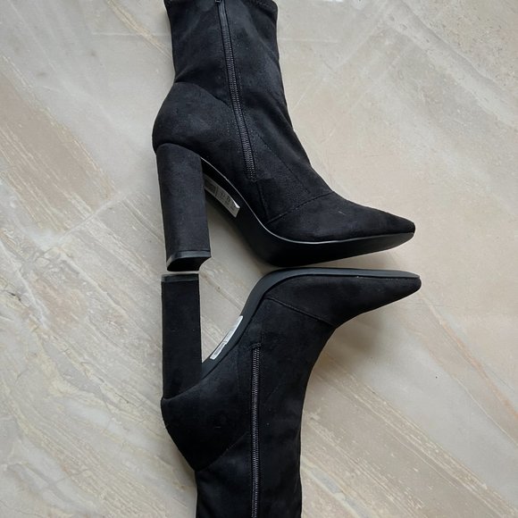 ASOS DESIGN black faux suede boot women size 7 block heel zipper new - Picture 5 of 8